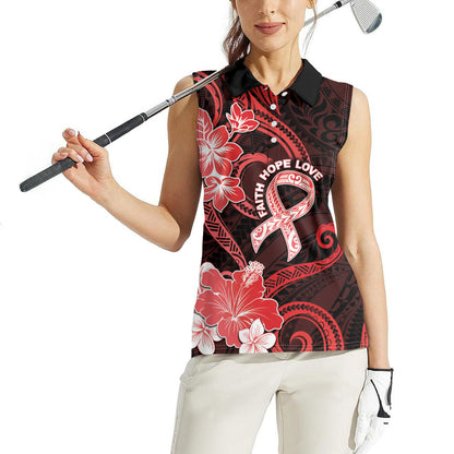 Heart Health Support Women Sleeveless Polo Shirt Warrior Wears Red Polynesian Style