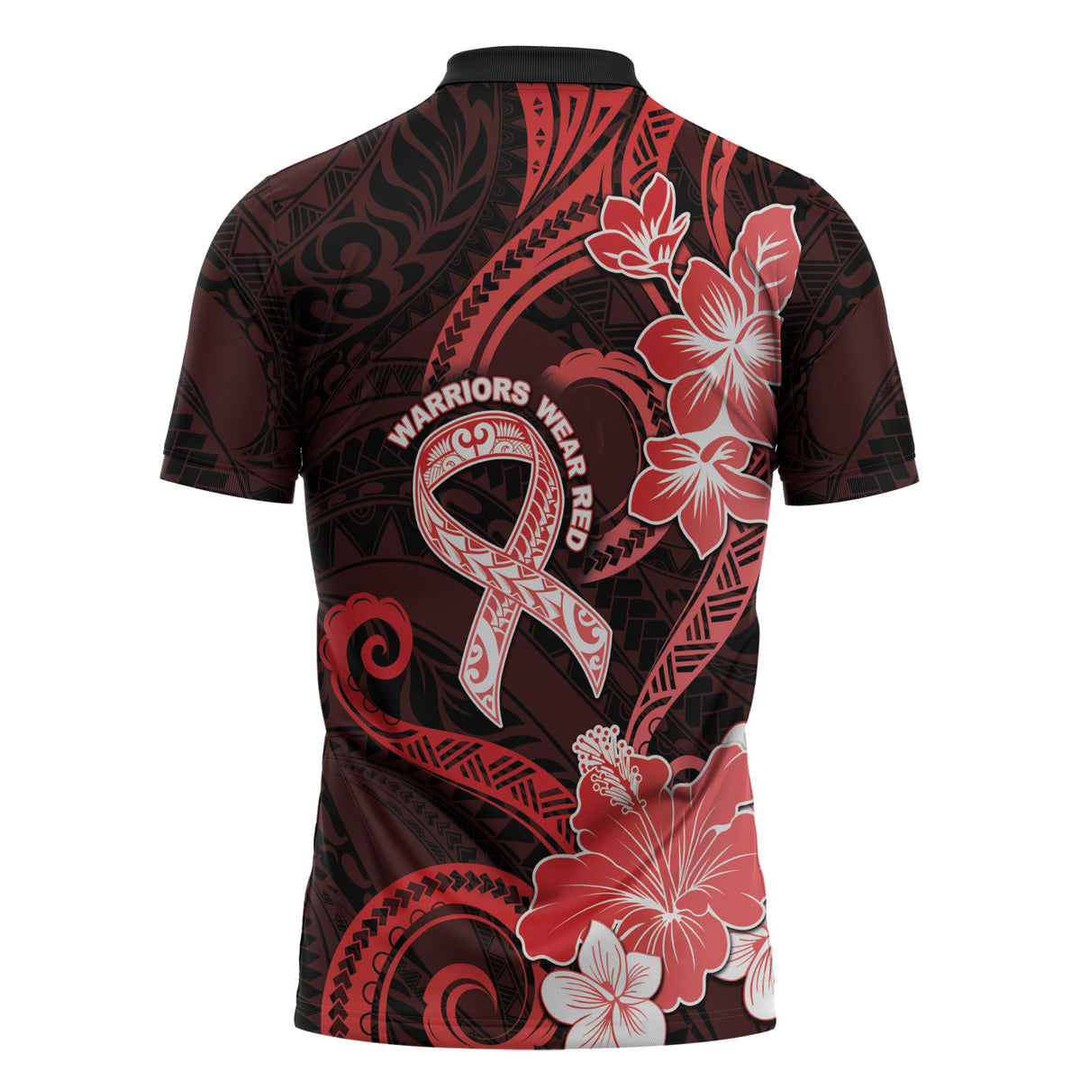 Heart Health Support Zipper Polo Shirt Warrior Wears Red Polynesian Style
