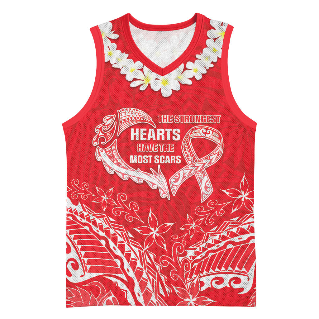 Heart Health Support Basketball Jersey Polynesian Red Ribbon
