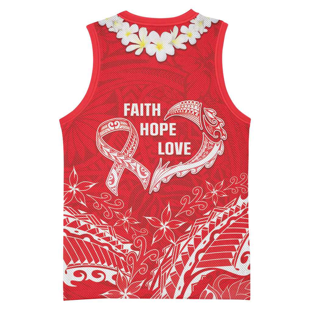 Heart Health Support Basketball Jersey Polynesian Red Ribbon