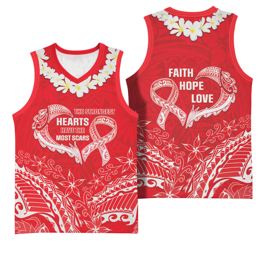 Heart Health Support Basketball Jersey Polynesian Red Ribbon