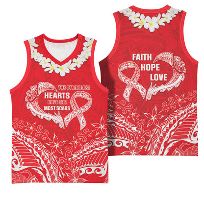 Heart Health Support Basketball Jersey Polynesian Red Ribbon