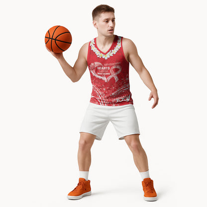 Heart Health Support Basketball Jersey Polynesian Red Ribbon