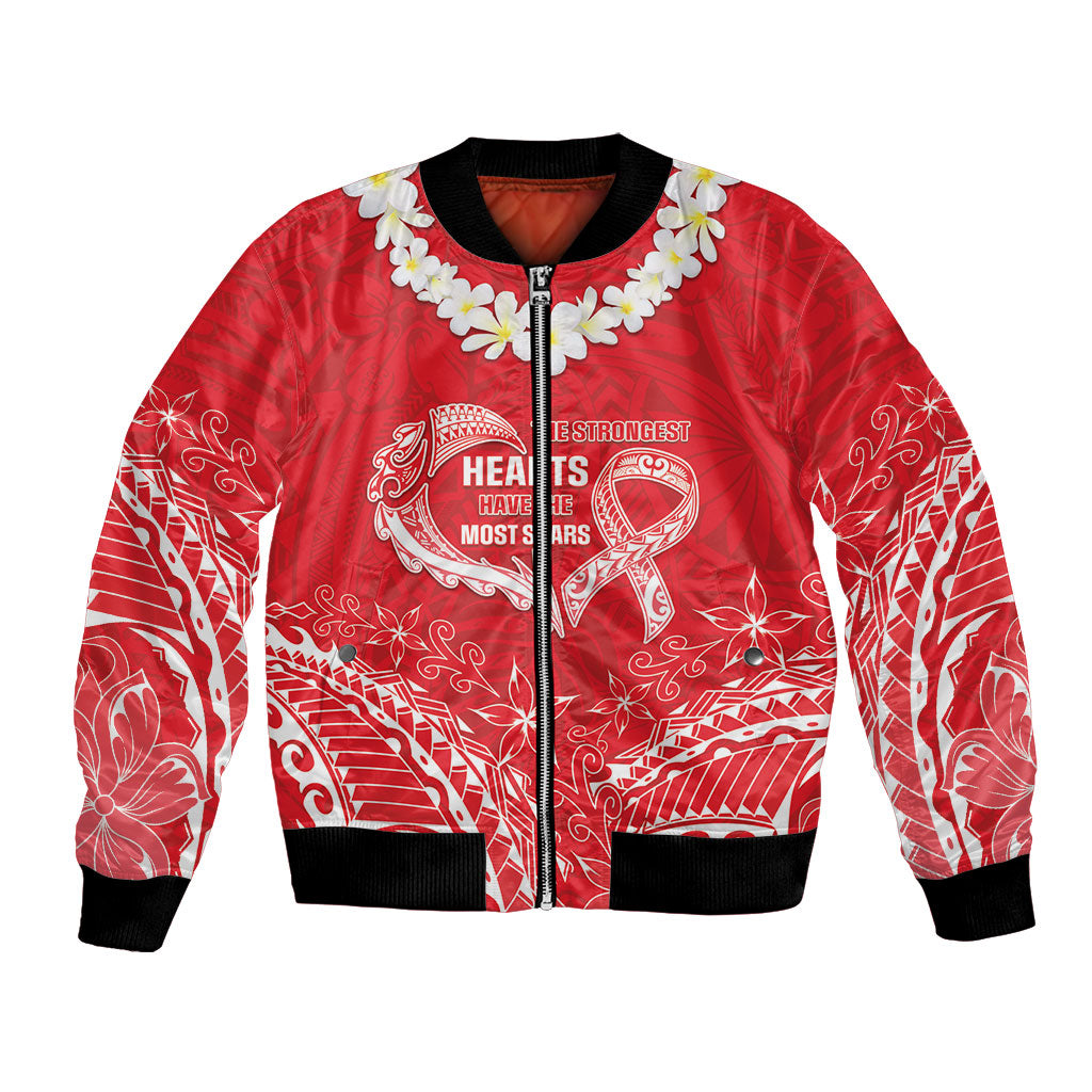 Heart Health Support Bomber Jacket Polynesian Red Ribbon