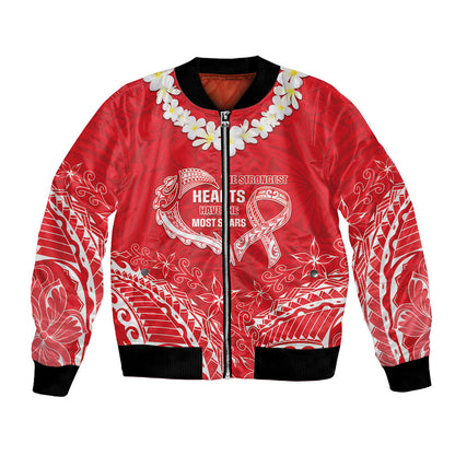 Heart Health Support Bomber Jacket Polynesian Red Ribbon