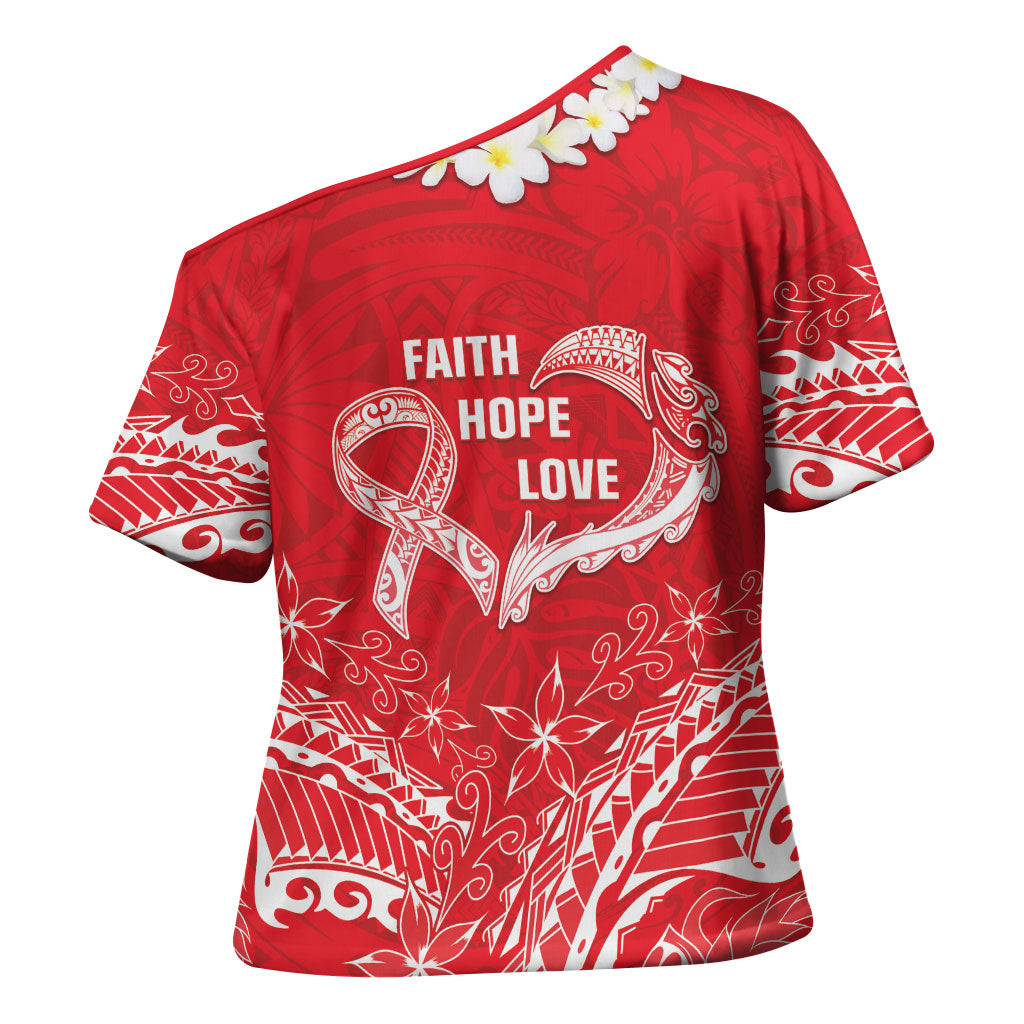 Heart Health Support Cross Shoulder Shirt Polynesian Red Ribbon