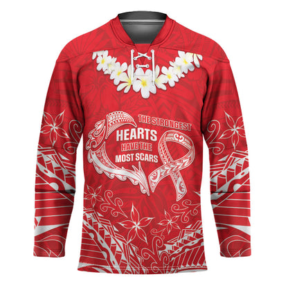 Heart Health Support Hockey Jersey Polynesian Red Ribbon