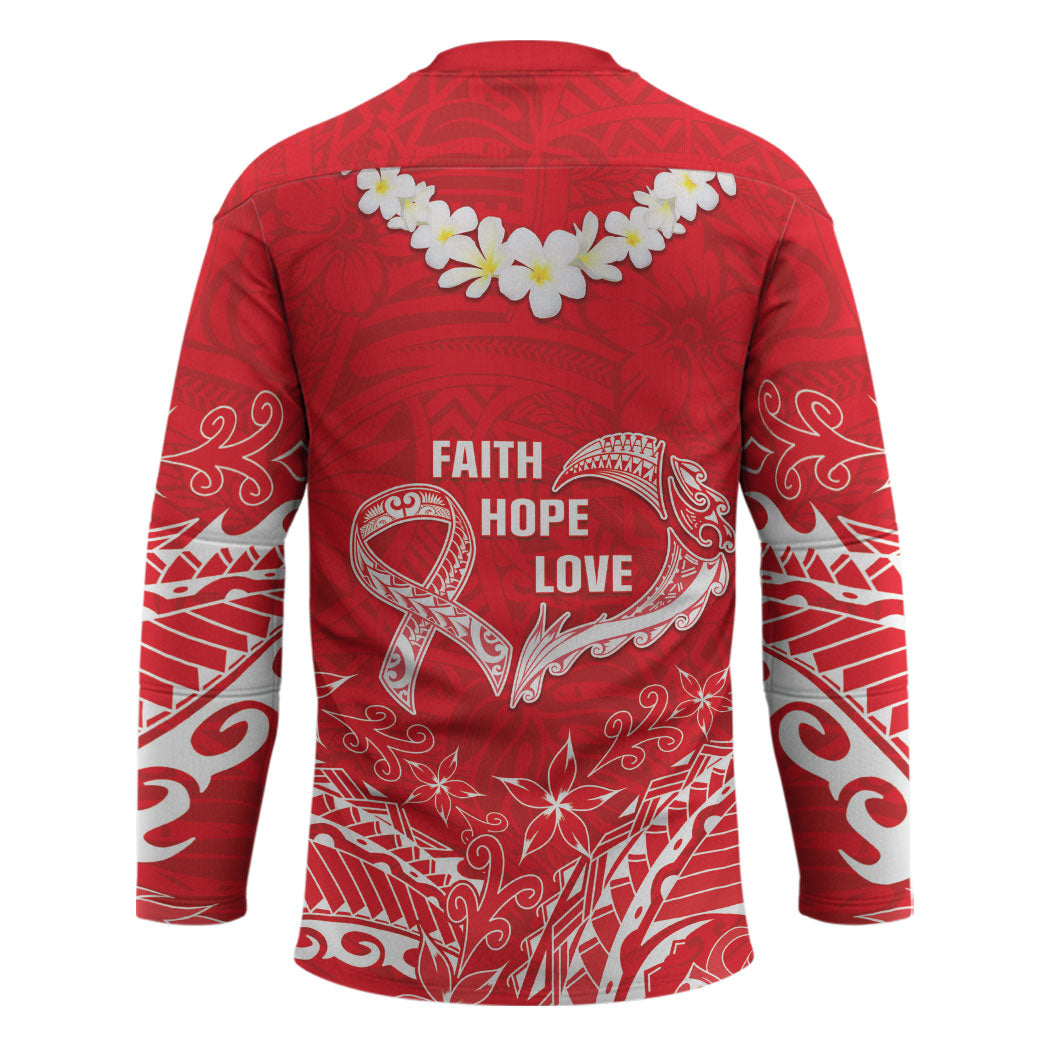 Heart Health Support Hockey Jersey Polynesian Red Ribbon