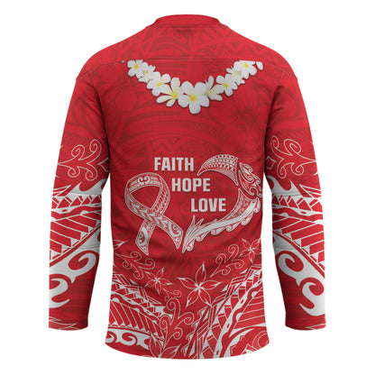 Heart Health Support Hockey Jersey Polynesian Red Ribbon