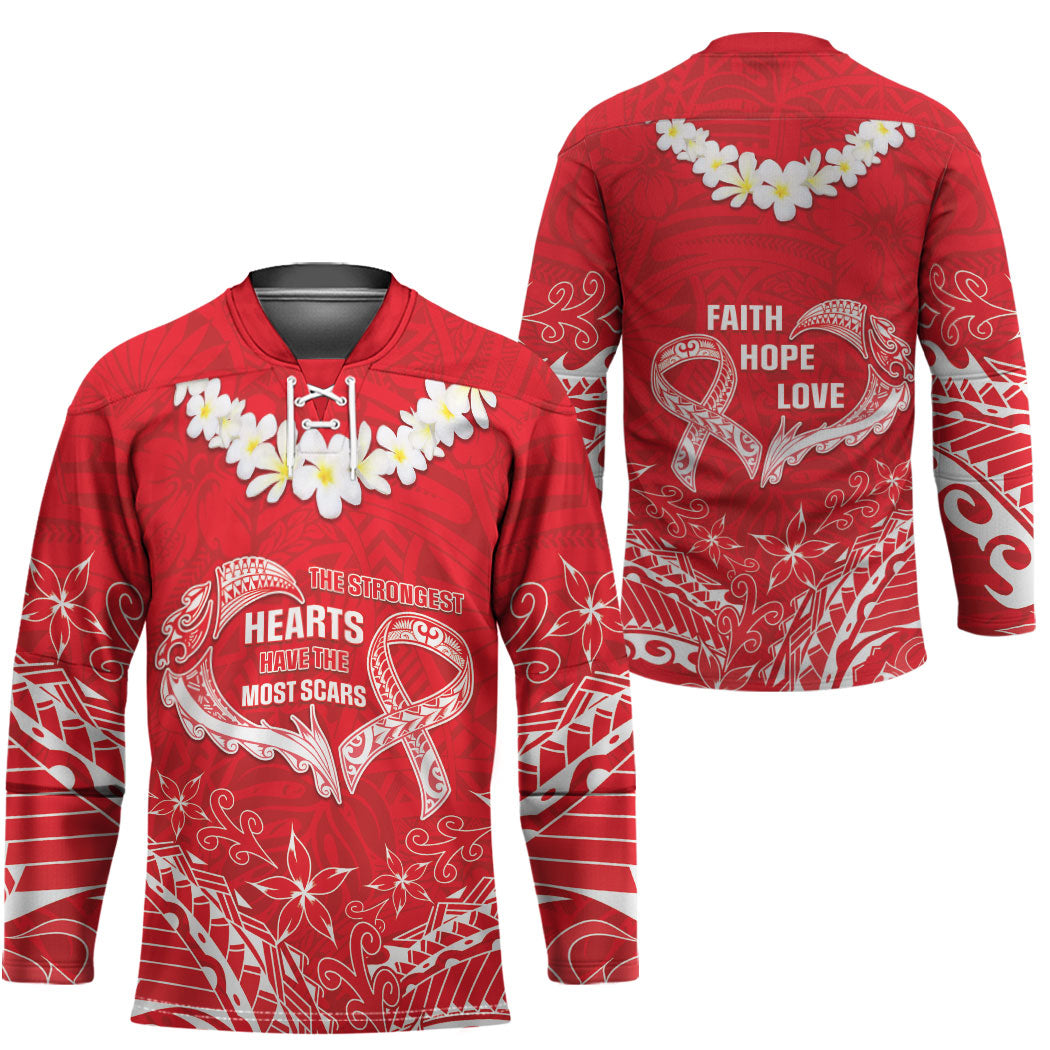 Heart Health Support Hockey Jersey Polynesian Red Ribbon