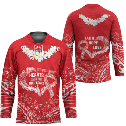 Heart Health Support Hockey Jersey Polynesian Red Ribbon