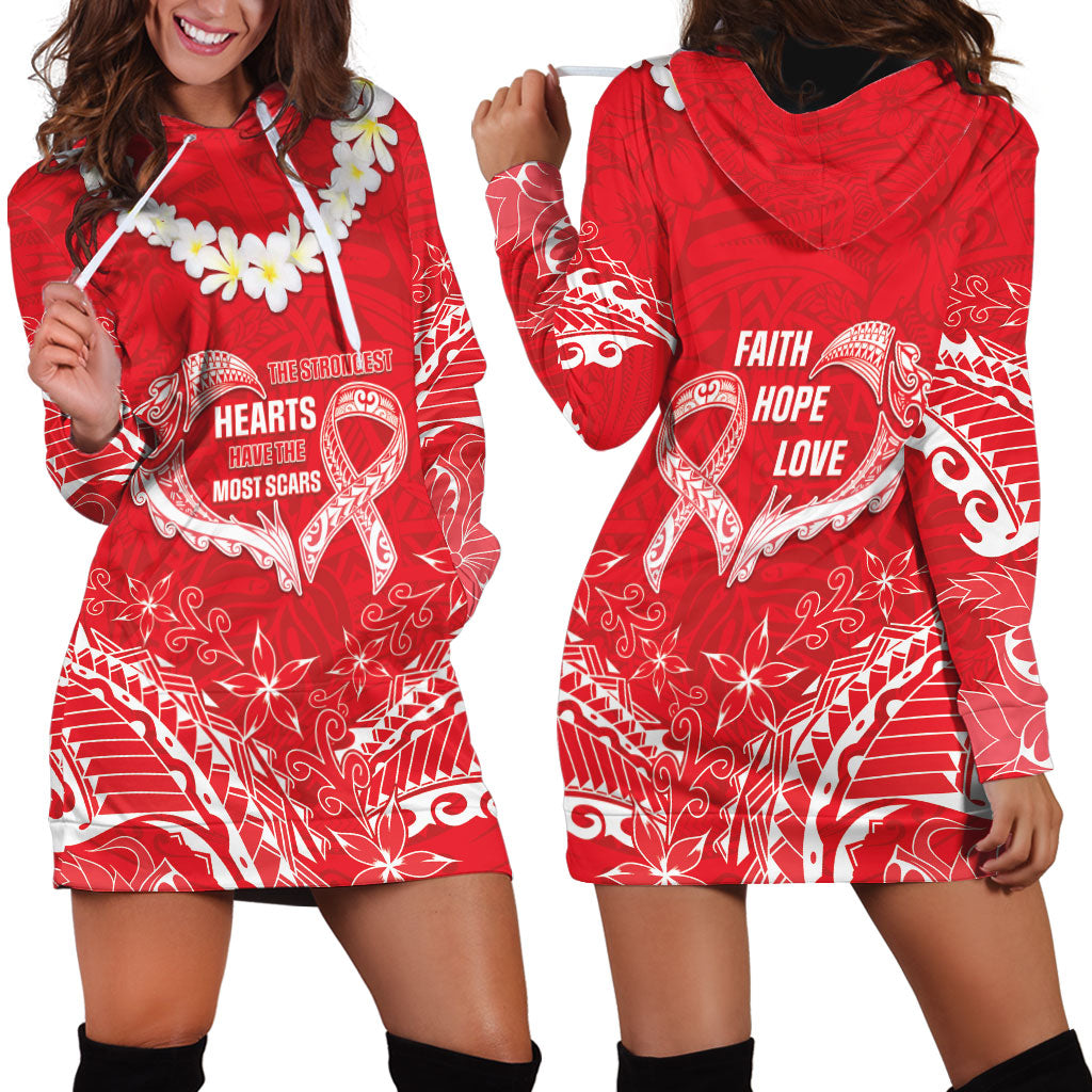 Heart Health Support Hoodie Dress Polynesian Red Ribbon