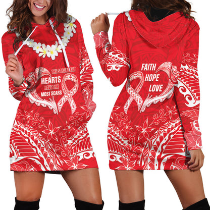 Heart Health Support Hoodie Dress Polynesian Red Ribbon