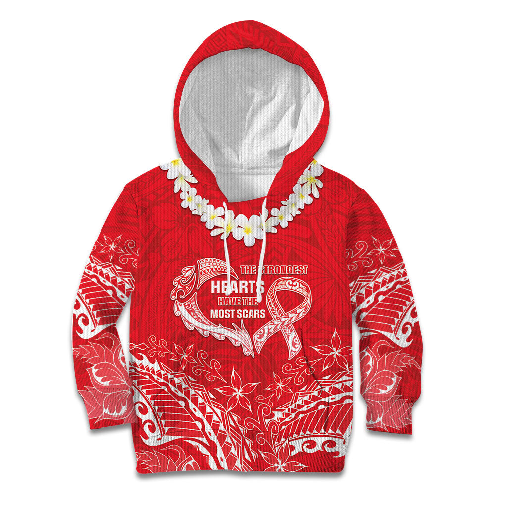 Heart Health Support Kid Hoodie Polynesian Red Ribbon