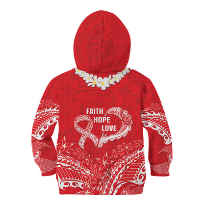 Heart Health Support Kid Hoodie Polynesian Red Ribbon