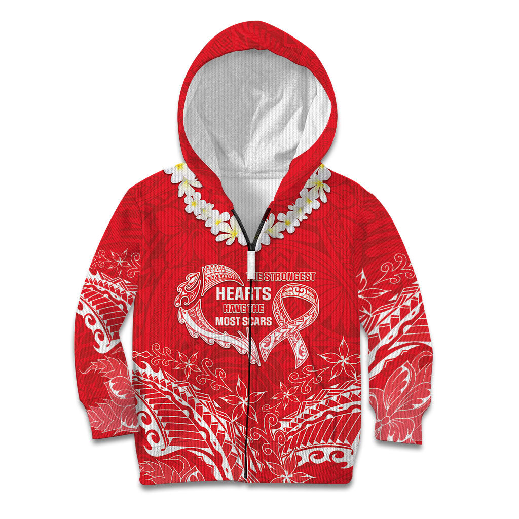 Heart Health Support Kid Hoodie Polynesian Red Ribbon