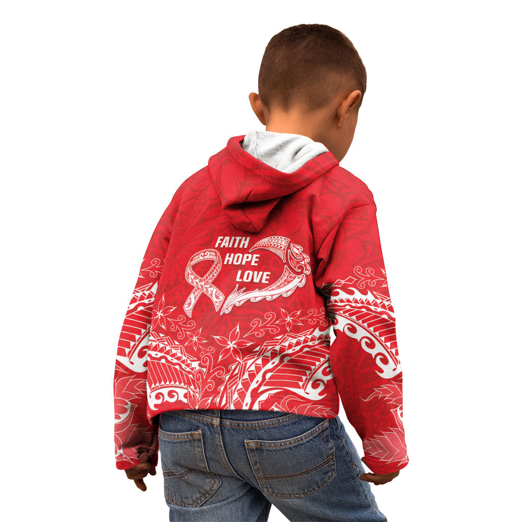 Heart Health Support Kid Hoodie Polynesian Red Ribbon