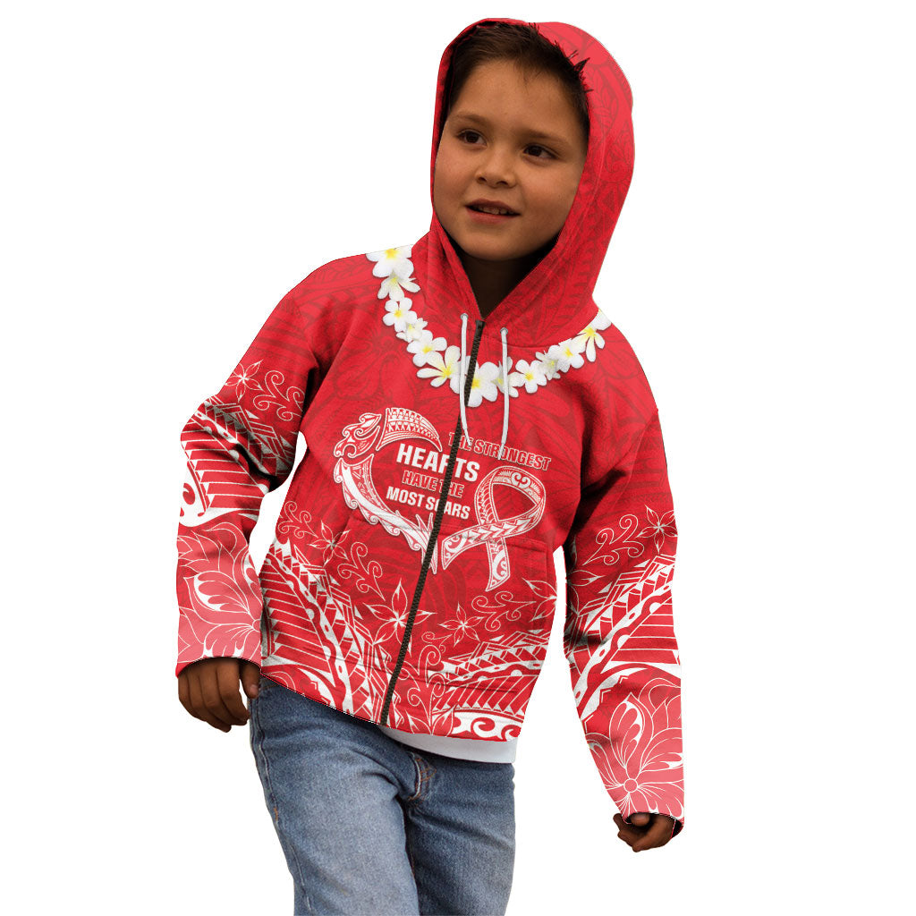 Heart Health Support Kid Hoodie Polynesian Red Ribbon