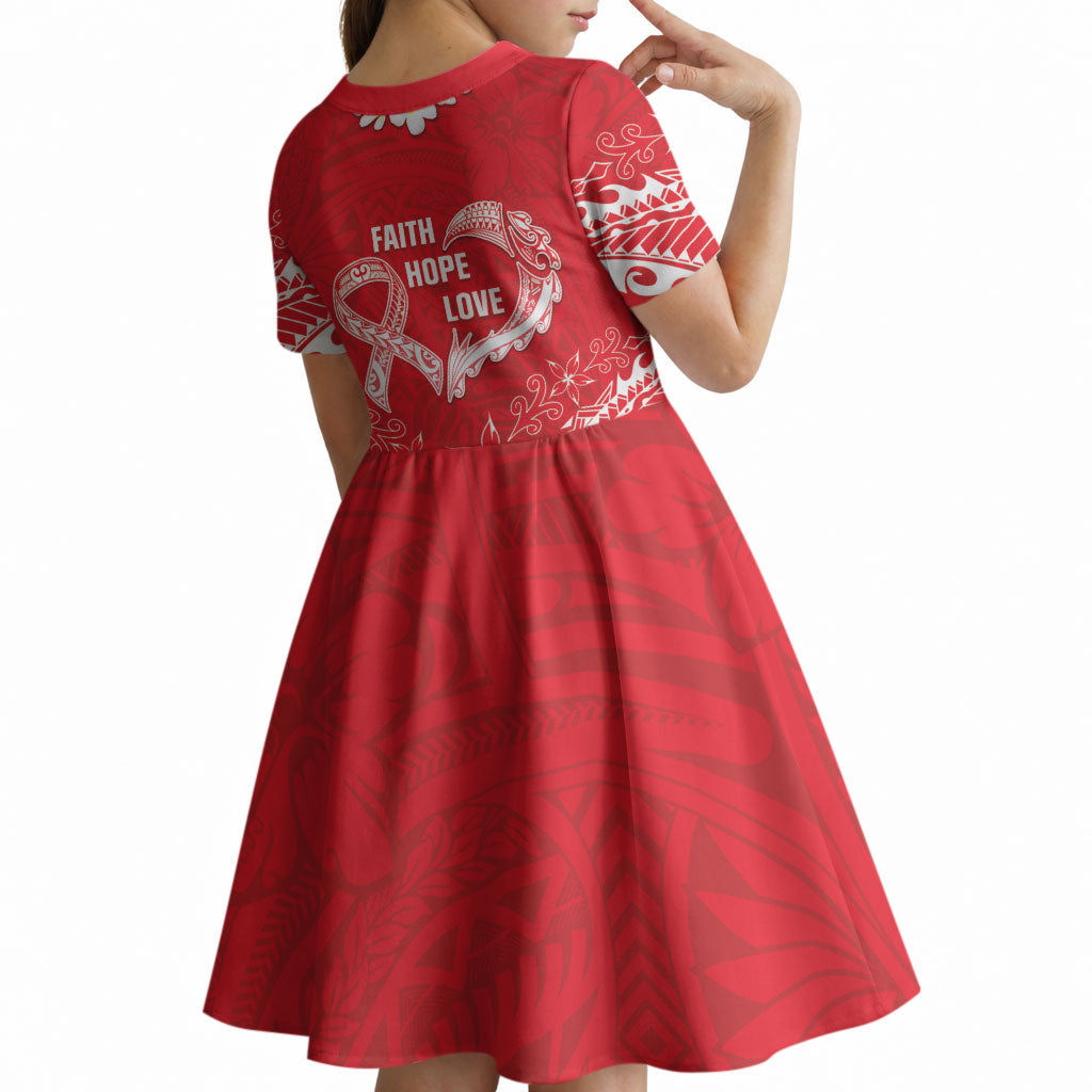 Heart Health Support Kid Short Sleeve Dress Polynesian Red Ribbon
