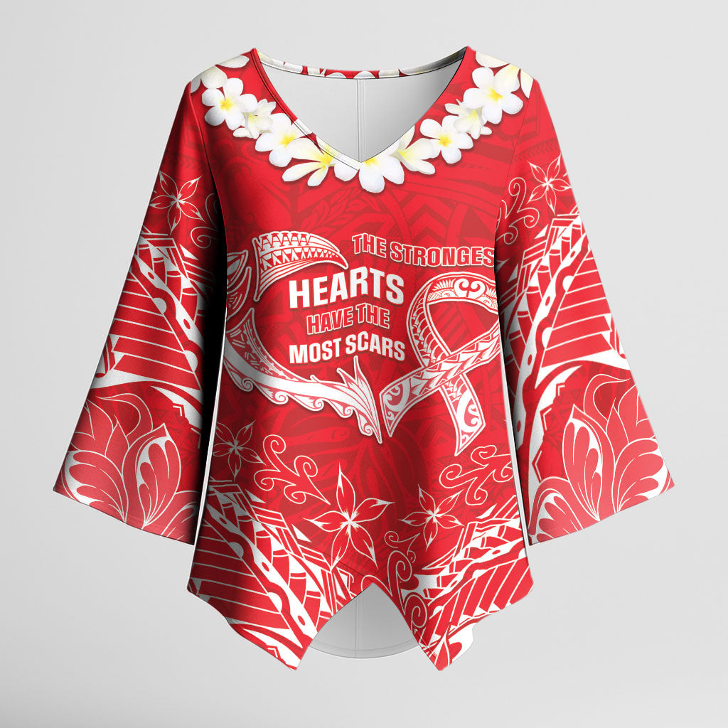 Heart Health Support Kimono Sleeve Blouse Polynesian Red Ribbon