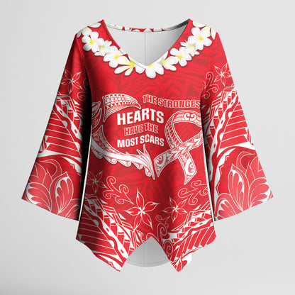 Heart Health Support Kimono Sleeve Blouse Polynesian Red Ribbon