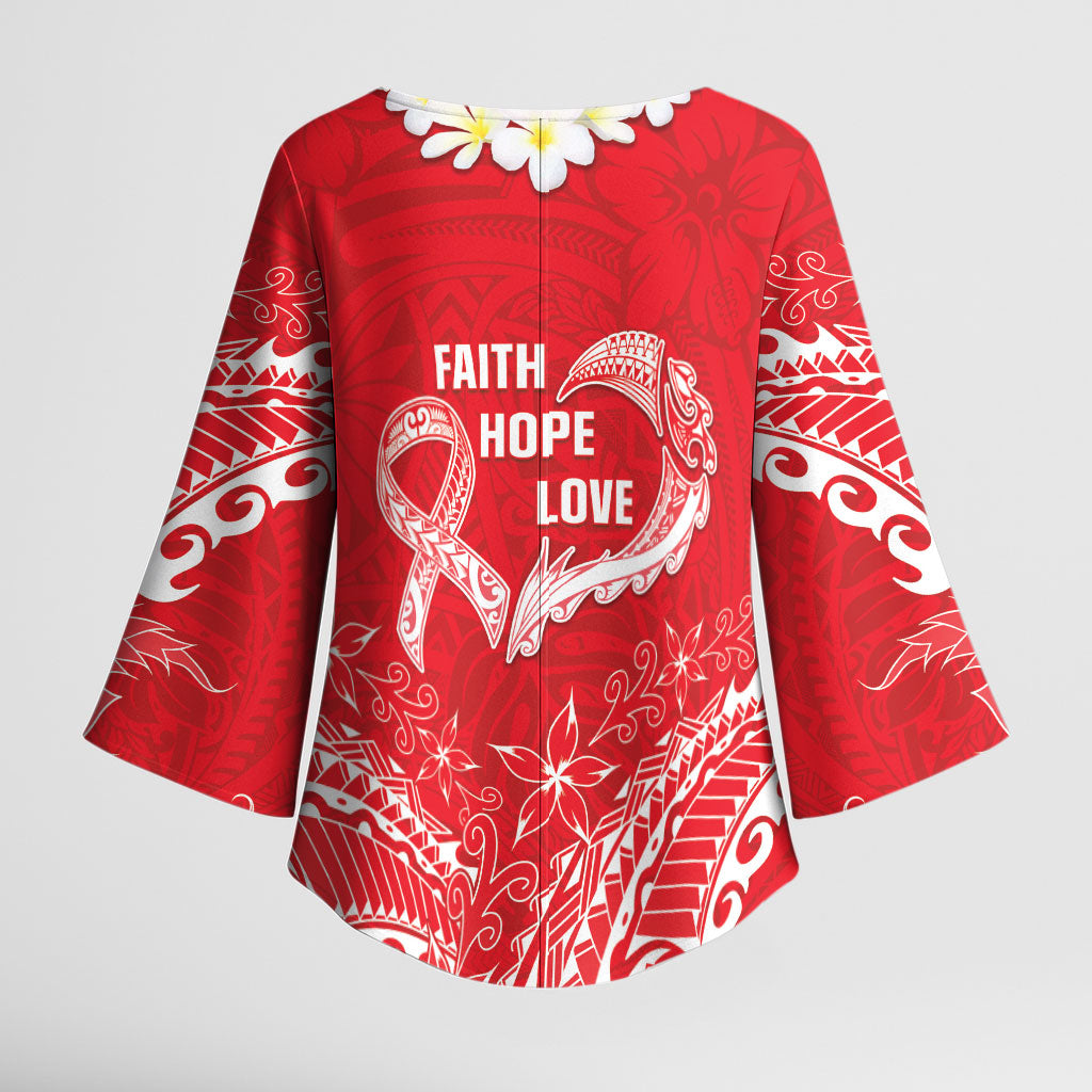 Heart Health Support Kimono Sleeve Blouse Polynesian Red Ribbon