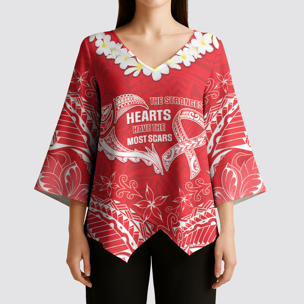 Heart Health Support Kimono Sleeve Blouse Polynesian Red Ribbon