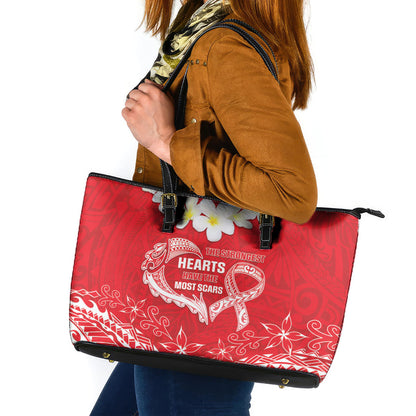 Heart Health Support Leather Tote Bag Polynesian Red Ribbon