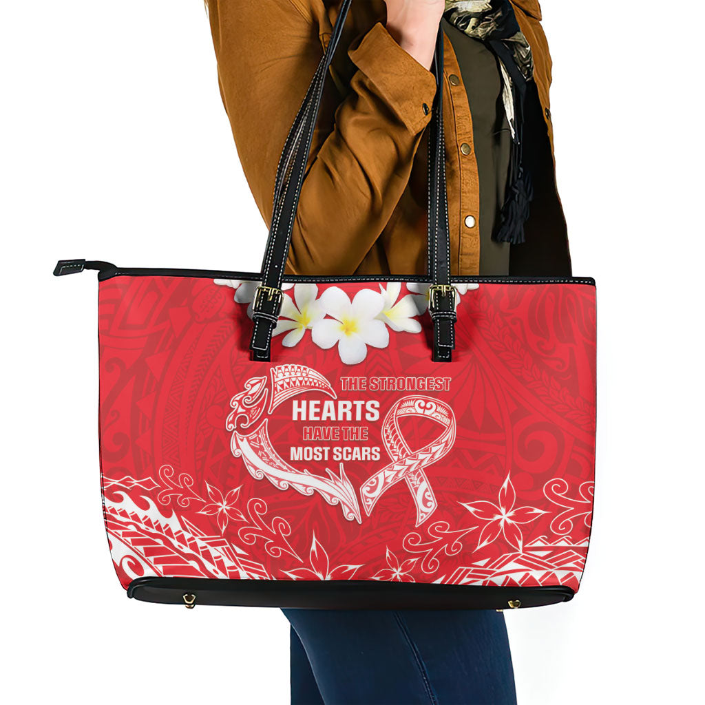 Heart Health Support Leather Tote Bag Polynesian Red Ribbon