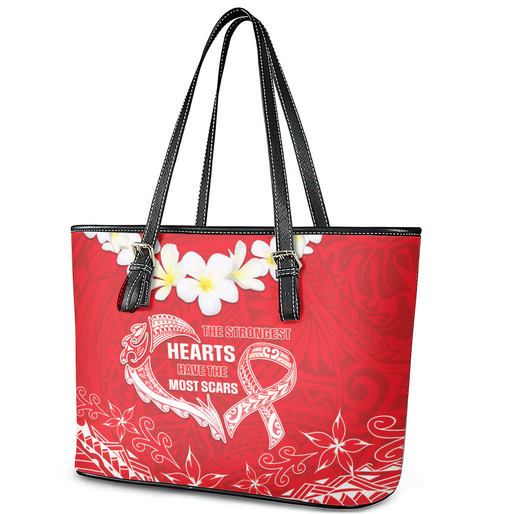 Heart Health Support Leather Tote Bag Polynesian Red Ribbon