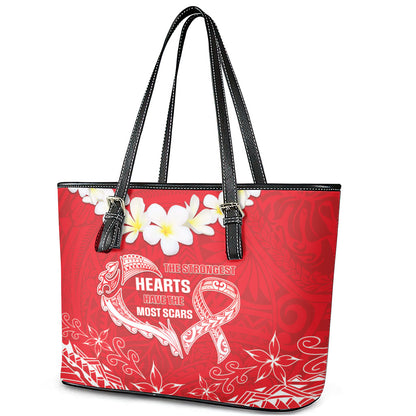 Heart Health Support Leather Tote Bag Polynesian Red Ribbon