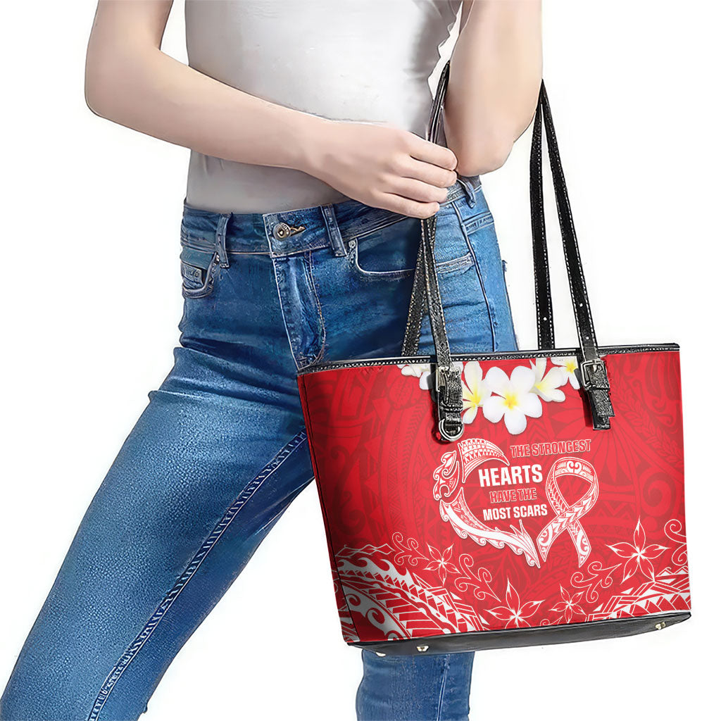 Heart Health Support Leather Tote Bag Polynesian Red Ribbon