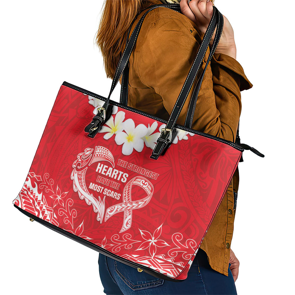 Heart Health Support Leather Tote Bag Polynesian Red Ribbon