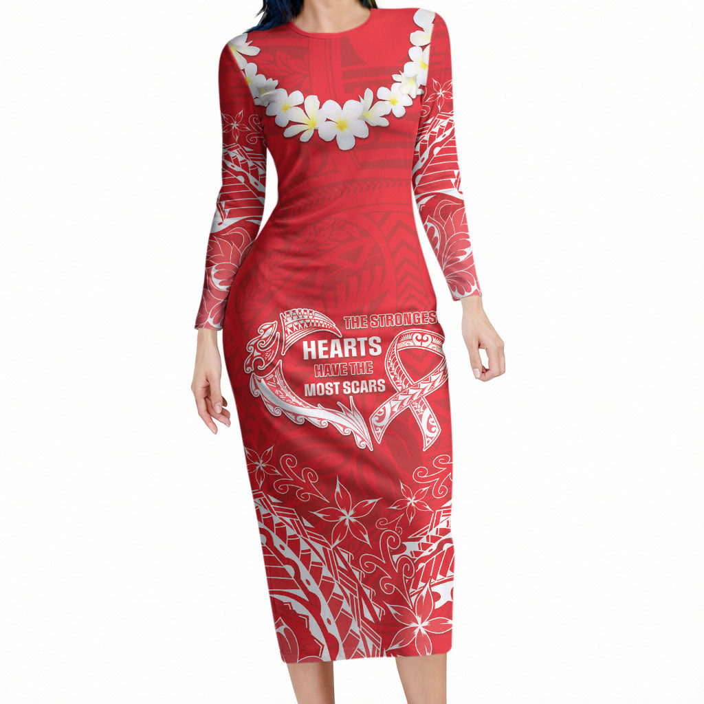 Heart Health Support Long Sleeve Bodycon Dress Polynesian Red Ribbon