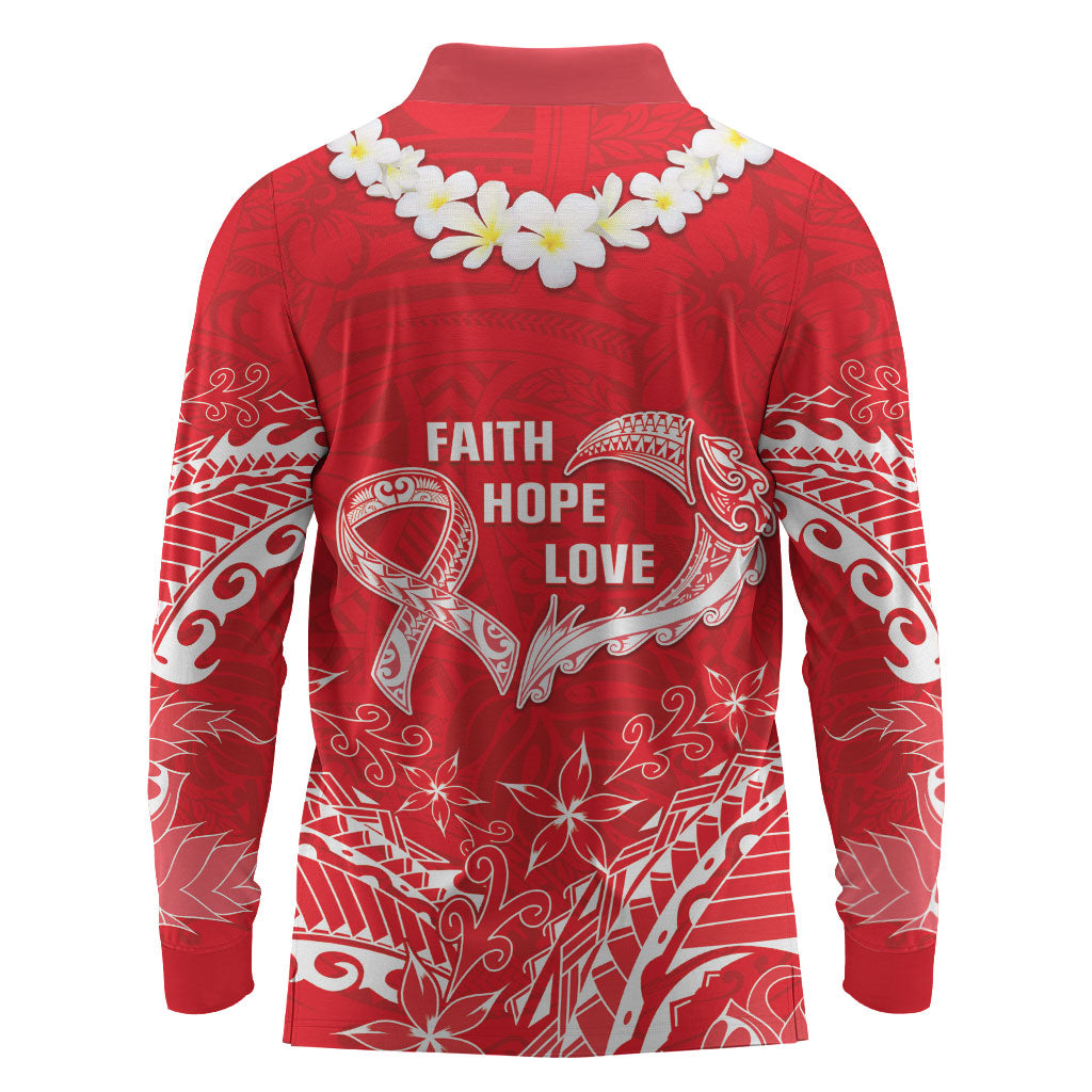 Heart Health Support Long Sleeve Polo Shirt Polynesian Red Ribbon