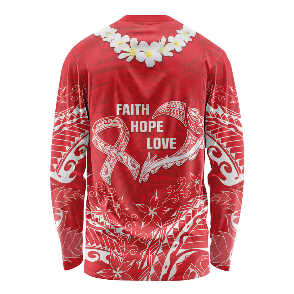 Heart Health Support Long Sleeve Shirt Polynesian Red Ribbon