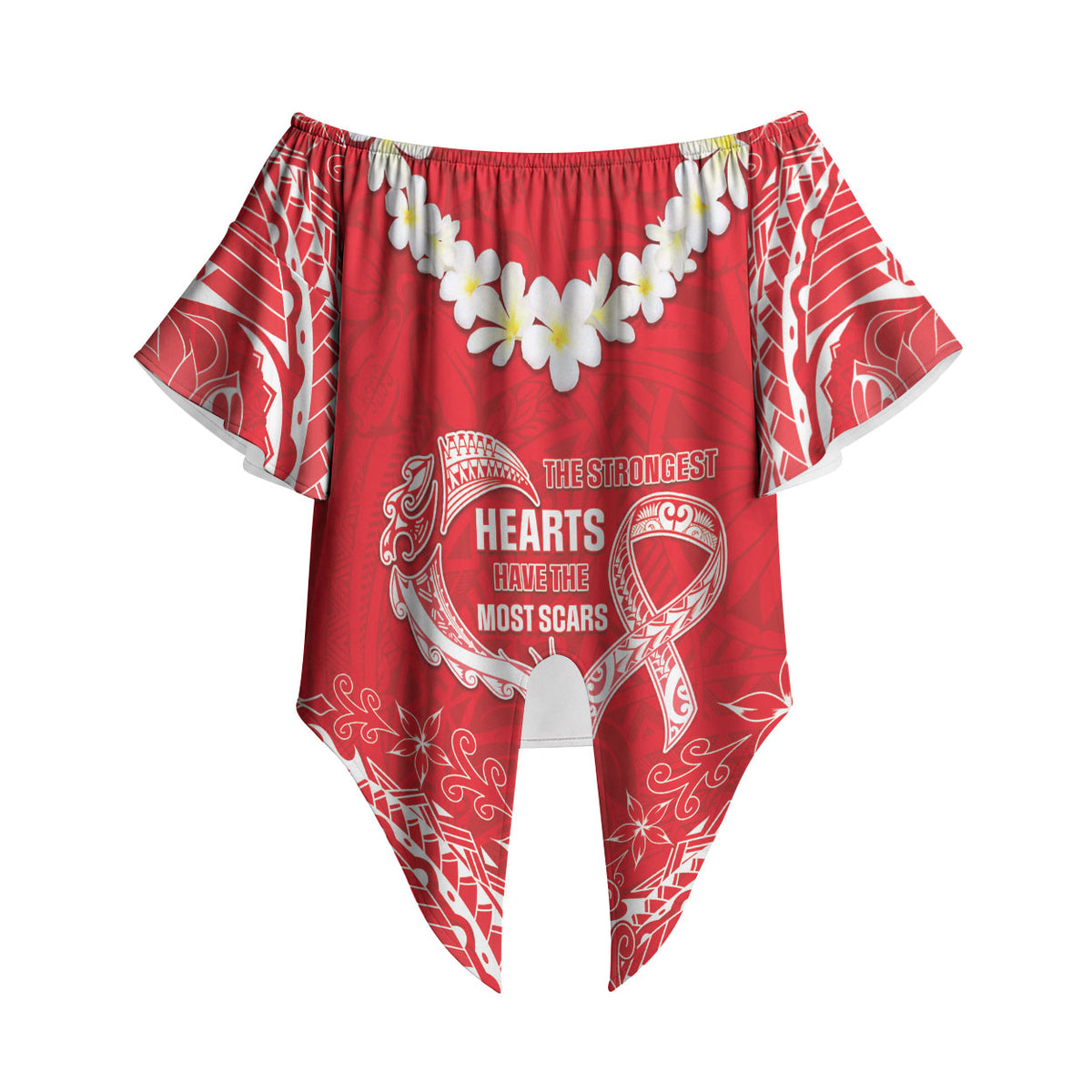 Heart Health Support Off Shoulder Wrap Waist Top Polynesian Red Ribbon