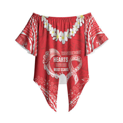 Heart Health Support Off Shoulder Wrap Waist Top Polynesian Red Ribbon