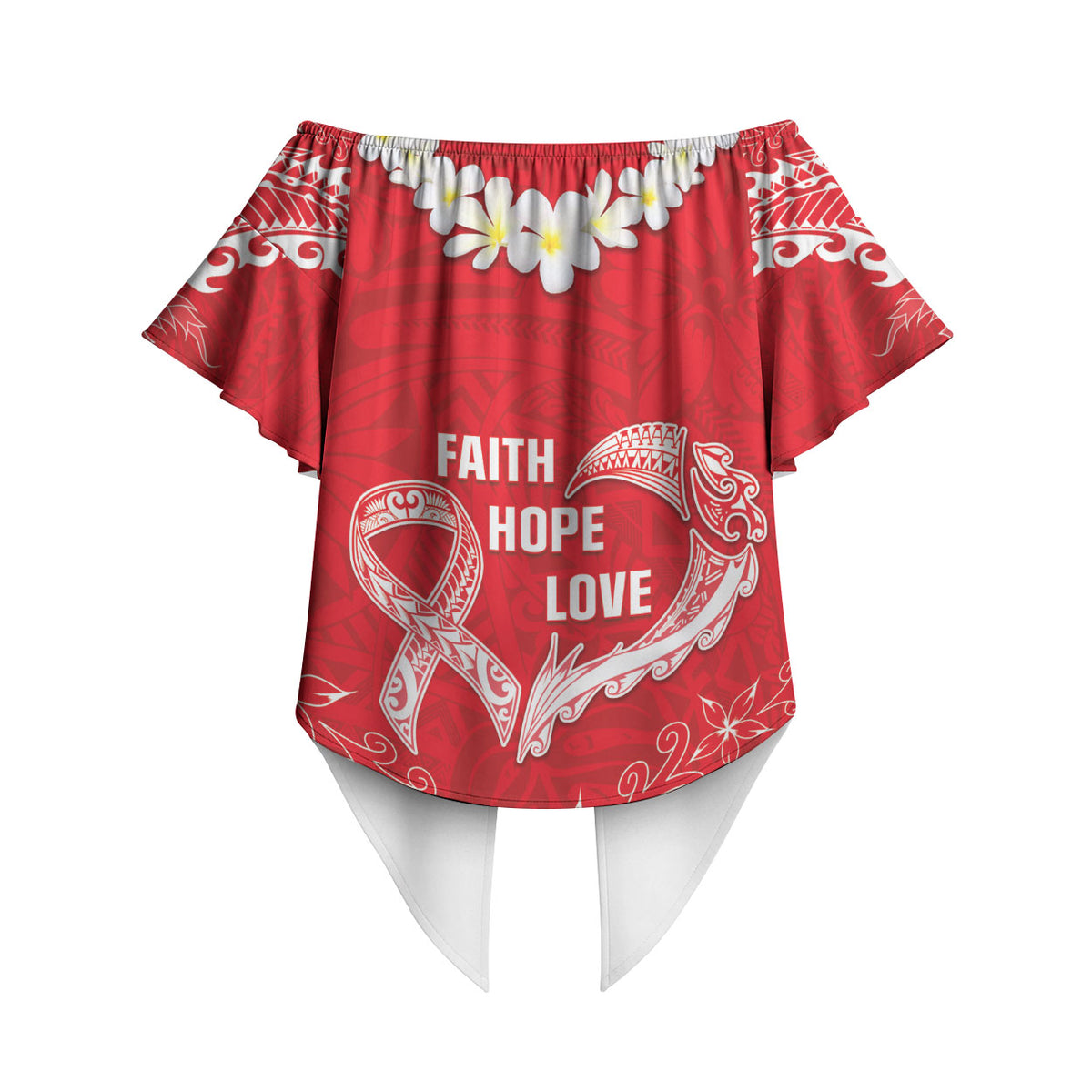 Heart Health Support Off Shoulder Wrap Waist Top Polynesian Red Ribbon