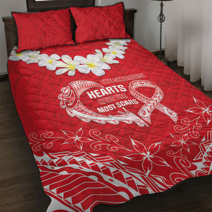 Heart Health Support Quilt Bed Set Polynesian Red Ribbon