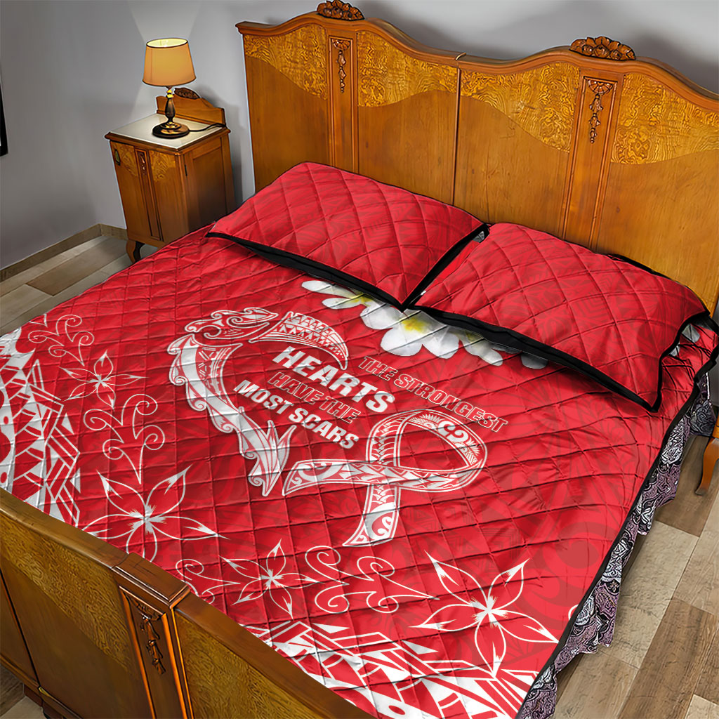 Heart Health Support Quilt Bed Set Polynesian Red Ribbon