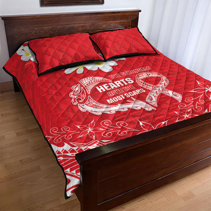 Heart Health Support Quilt Bed Set Polynesian Red Ribbon