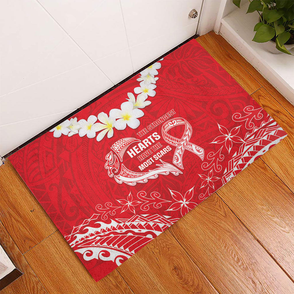 Heart Health Support Rubber Doormat Polynesian Red Ribbon