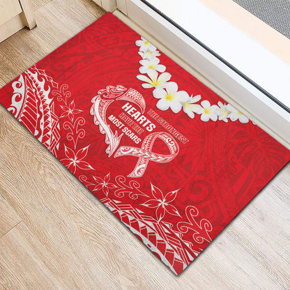 Heart Health Support Rubber Doormat Polynesian Red Ribbon