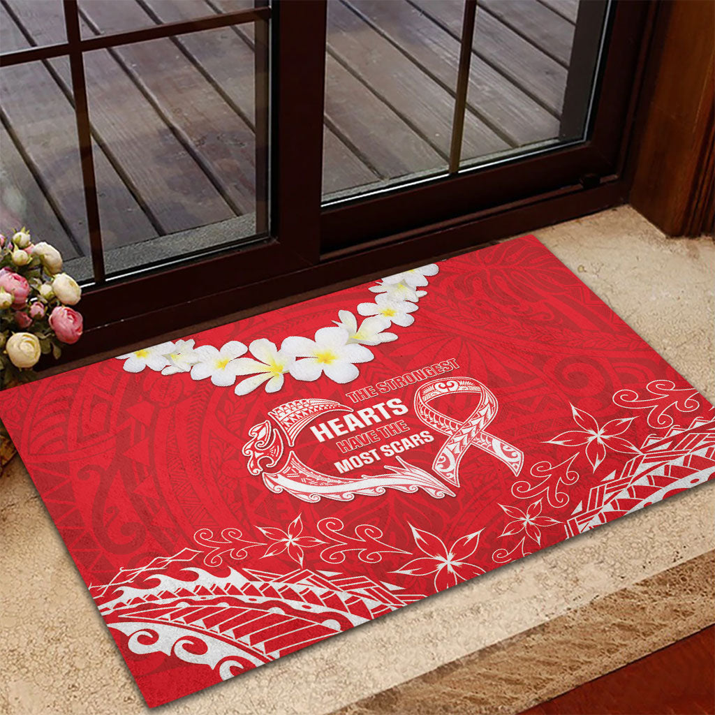 Heart Health Support Rubber Doormat Polynesian Red Ribbon