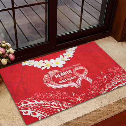 Heart Health Support Rubber Doormat Polynesian Red Ribbon