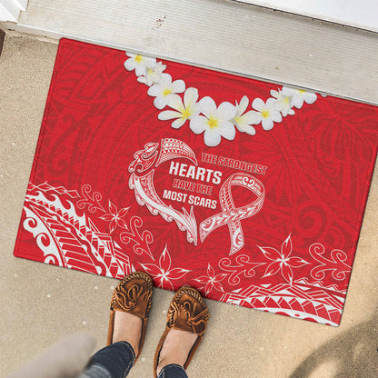 Heart Health Support Rubber Doormat Polynesian Red Ribbon