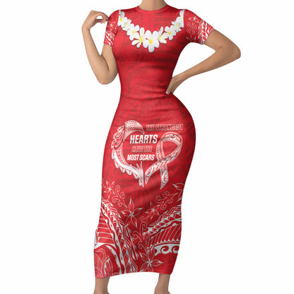 Heart Health Support Short Sleeve Bodycon Dress Polynesian Red Ribbon