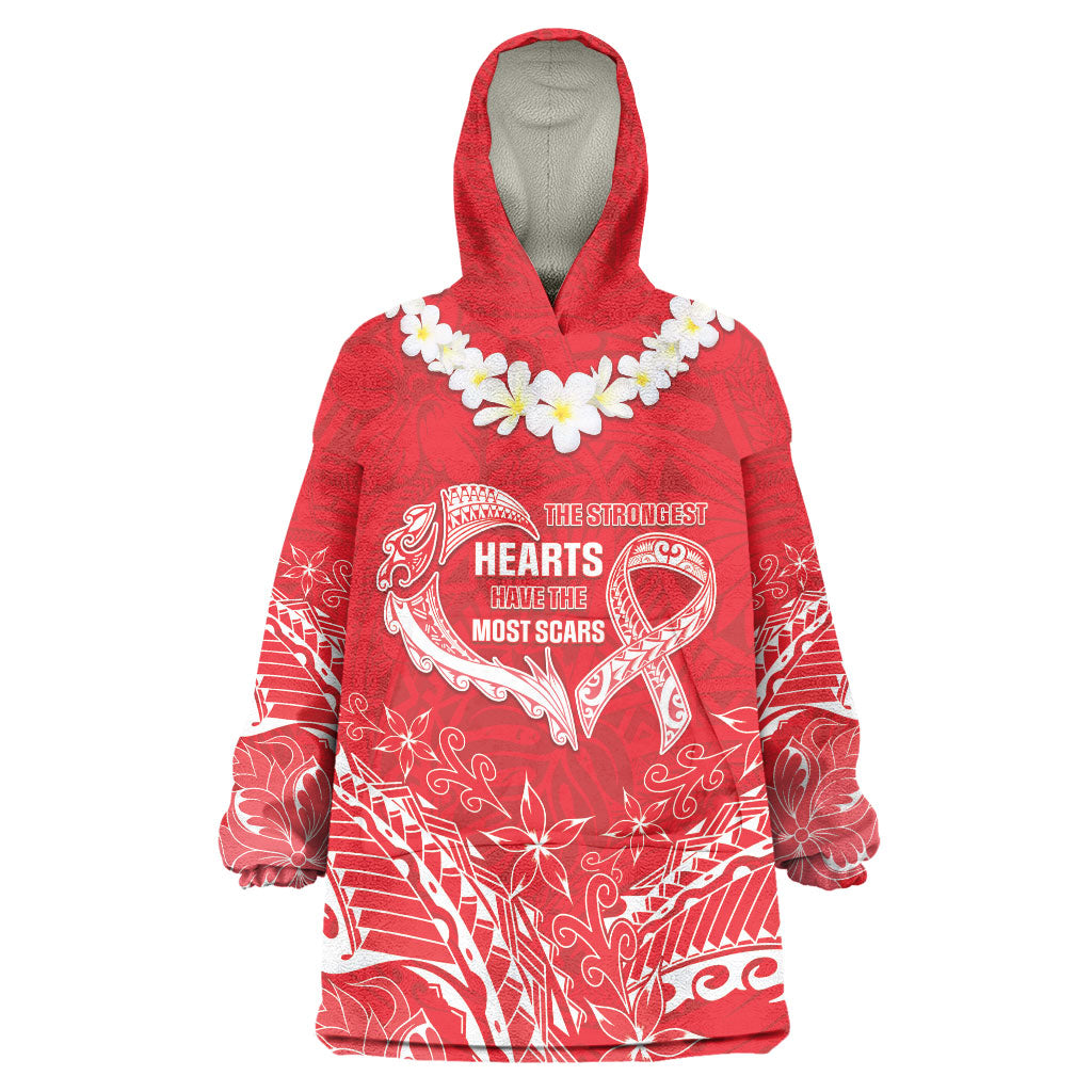 Heart Health Support Wearable Blanket Hoodie Polynesian Red Ribbon