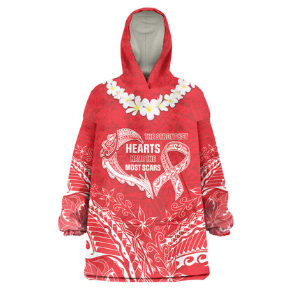 Heart Health Support Wearable Blanket Hoodie Polynesian Red Ribbon